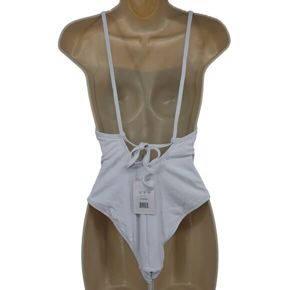 Andie Swim Womans size XS The Paloma Ribbed One Piece Swimsuit White Cheeky NEW - Picture 3 of 8